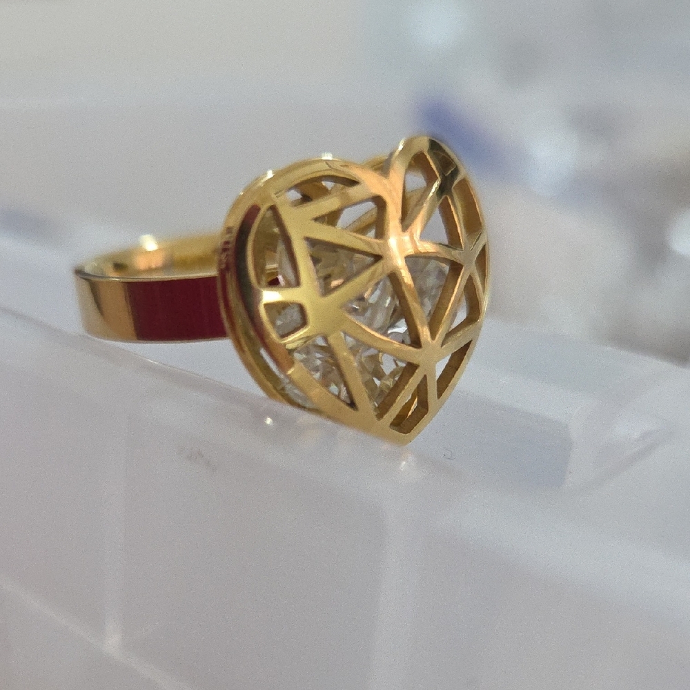 18K Gold Plated Crystal CZ Gold Heart Ring